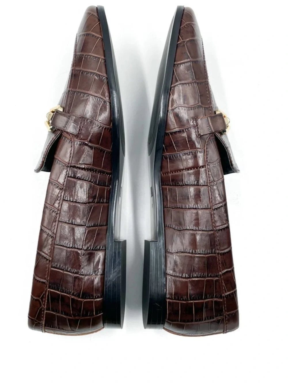 Zara Brown Croc-Embossed Leather Bit Loafers 37 6.5 - Picture 2 of 10